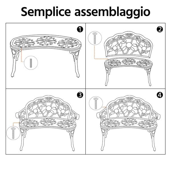 Panchina da Giardino Panca Esterno in Ferro Battuto Salottino da Balcone con Schienale Bronzo