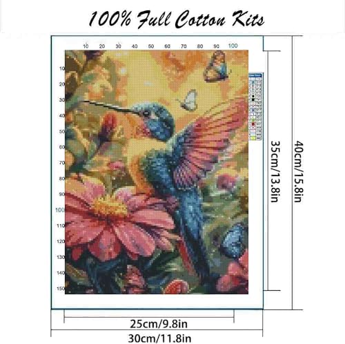 Image of MYBISYMQQ Hummingbird Cross Stitch Kits for Adults,Stamped Cross Stitch Kits for Beginner,DIY Needlepoint Embroidery Patterns Kits Embroidery Patterns for Home Wall Decor 15.7x11.8 inches