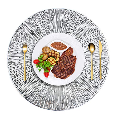 Perfect Size Placemats Round Set of 6 Dining Table Place Mats Non Slip Hollowout Kitchen Table Place Mats Silver