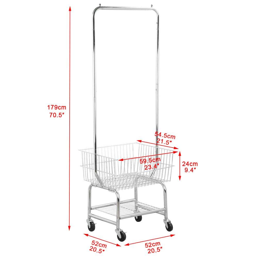 Yaheetech Wire Laundry Metal Cart with Double Pole Rack, Commercial