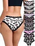 Morvia Women's Gothic Halloween Hipster Panties, Black Lace Trim, 10 Pack Spooky Pattern Collection with Bats, Skulls, 10pcs Gothic, M