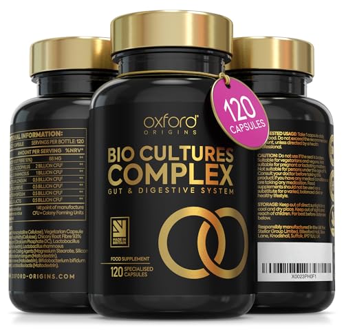 Bio Cultures Complex | 5 Billion CFU 6 Live Culture Strains with Prebiotic FOS | 120 Vegan Capsules | One-a-Day Gut & Digestive Support | Vegan & Gluten-Free | 4-Month Supply | Made in the UK