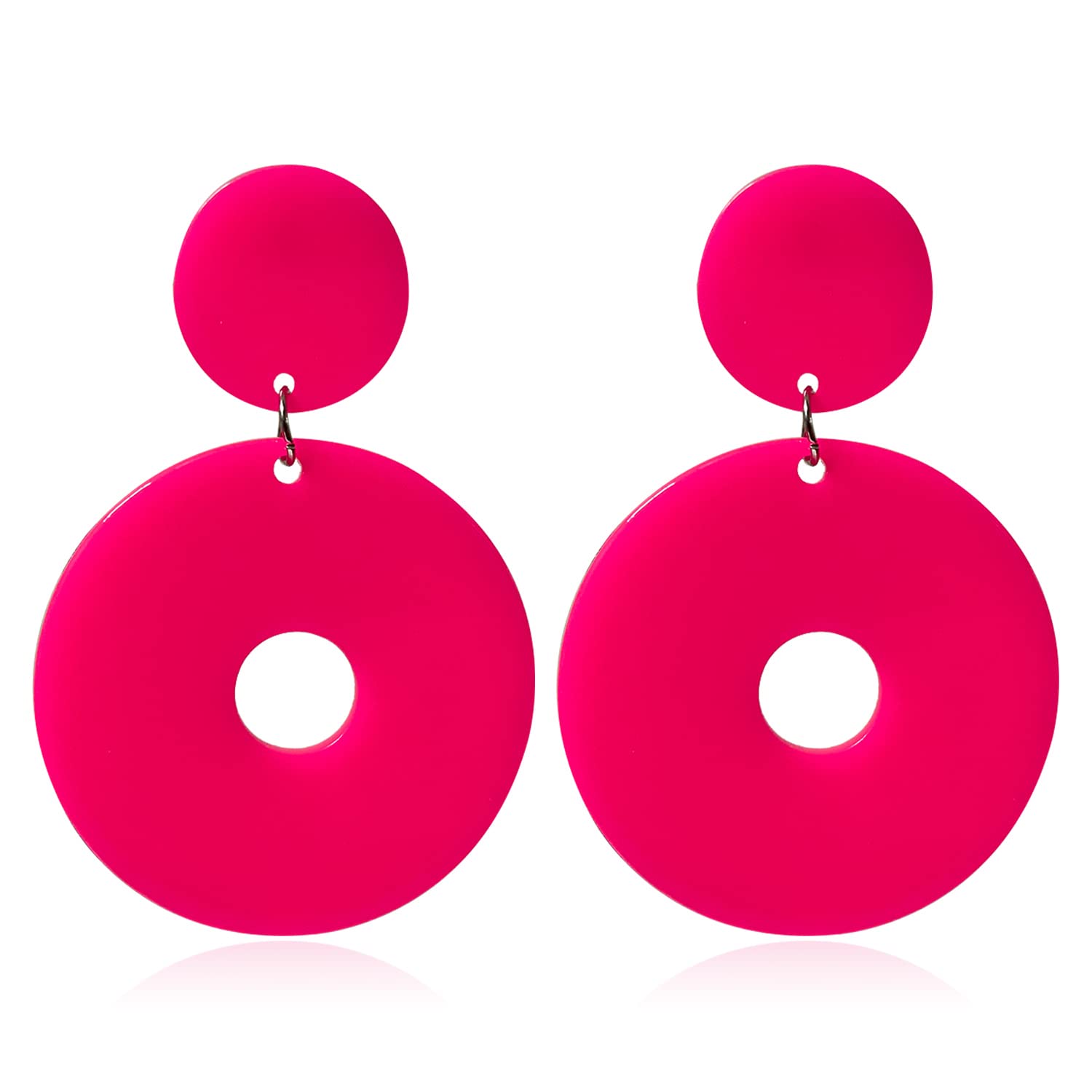 KGAIXN Acrylic Hollow Round Dangle Drop Earrings Geometric Statement Party Jewelry for Women Resin Neon Retro 70s 80s Earrings Simple, rose red