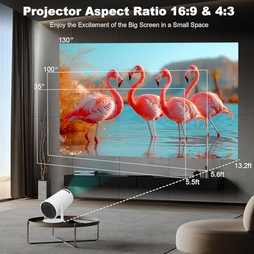 Image of Mini Projector, HY300 PRO Portable Projector, Support 4K 1080P with Dual-Band WIFI6 5G Wireless 5.0 Bluetooth Android 11, 180 Rotatable, Auto Keystone Correction, 35 inch-130 inch Screen Video Projector