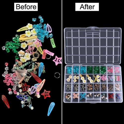 Image of DUOFIRE 32 Grids Bead Organizer, Craft Organizers and Storage with Fixed Compartment, Plastic Bead Storage for Jewelry Beads Earring Tool Fishing Hook Small Accessories