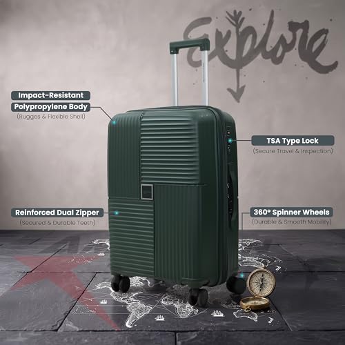 Image of AMERICAN TRAVELLER Explore Luggage Trolley Bags Single | Large (28) | Polypropylene Durable Hard Shell | TSA Type Lock | 360 Disc Spinner Wheels | Expandable Suitcase | Telescopic Handle.