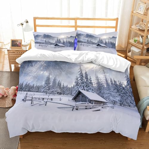 NIOYNJIS Ropa de Cama. Cubierta de Gran Comodidad,Hecha de algodón 100% Suave y Delicado,Muy amigable con la Piel,Antigua Granja en Las montañas. Mañana de Invierno con Niebla.,178x208cm