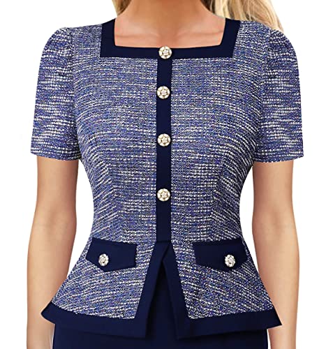 VFSHOW Womens Square Neck Buttons Peplum Cocktail Party Work Business Bodycon Pencil Dress3