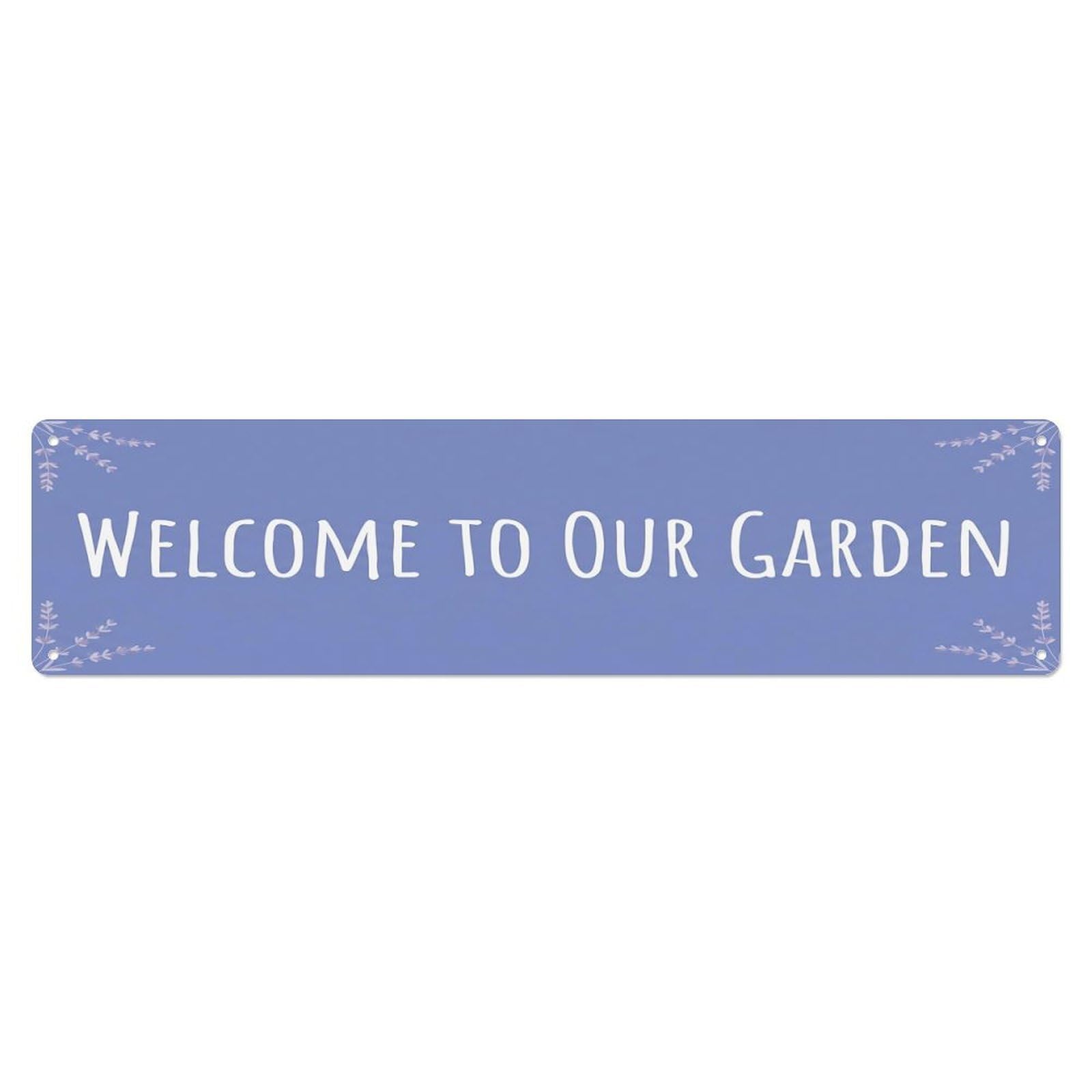 Vintage Welcome to Our Garden Lavender Blue Metal Tin Sign