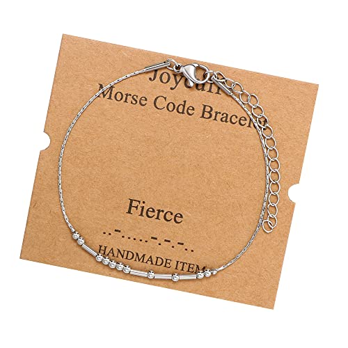 Image of JoycuFF Inspirational Morse Code Bracelets for Women Silver Beads Jewelry Encouragement Mantra Gifts for Her