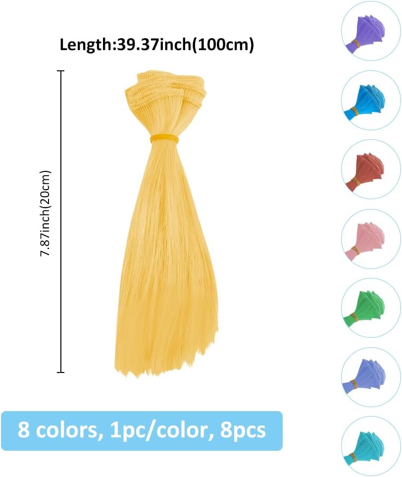 SUPERFINDINGS 8 Styles Colorful Doll Hair Wefts Straight Synthetic Doll Hair Extensions Accessories Doll Wig Doll Making Hair Doll Hair Crafts Doll Arts Supplies