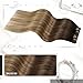 Moresoo Clip in Extensions Real Human Hair Balayage Remy Straight Double Weft Clip in Human Hair Extensions for Fashion Women Party Ombre Dark Brown to Golden Brown with Dark Ash Blonde 7Pcs 120G 16in
