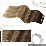 Moresoo Clip in Hair Extensions Balayage Double Weft Human Hair Clip in Extensions Ombre Dark Brown to Golden Brown with Dark Ash Blonde 16inch 7Pcs 120G - Image 2