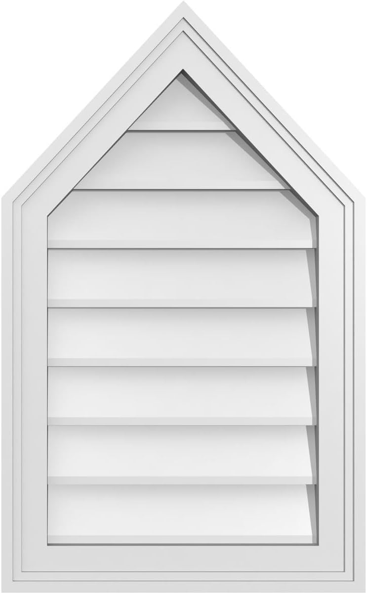 GVSPE16X2602SN-13 Peaked Top Brickmould Frame, Primed Tan Signature Series Surface Mount Gable Vents, 16-in. W x 26-in. H, Unfinished