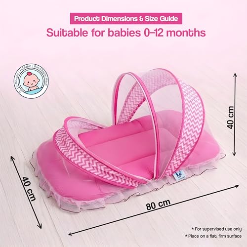 Image of Mosquito Net for Baby 0-6 Months, Baby Bed with Net, Foldable Portable Baby Bed Set with Breathable Mesh Design (Pink)