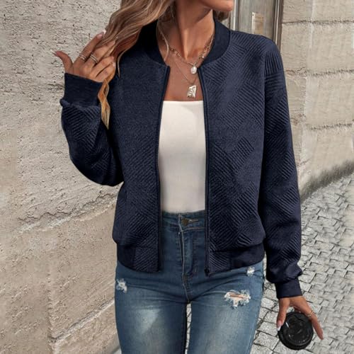 Fleece Jackets for Women Lightweight Full Zip Bomber Jacket Soft Long Sleeve Zip Up Hoodies Crew Neck Sweatshirt2