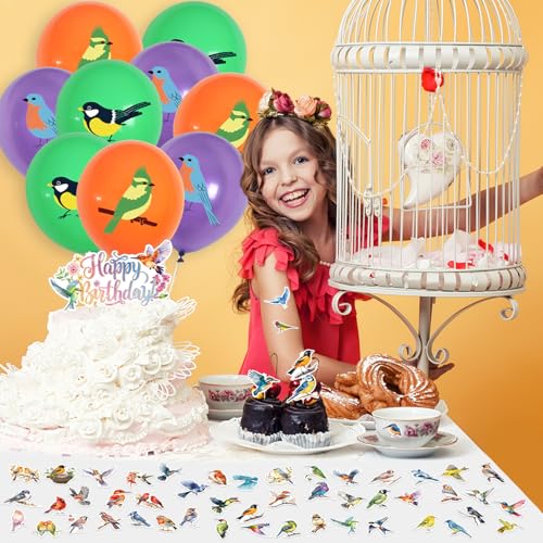 Image of Bird Party Decorations, Includes Happy Birthday Banner, Cake Toppers, Bird Stickers, Balloons, Honeycomb Centerpieces, for Bird Theme Baby Shower Summer Tea Party Supplies