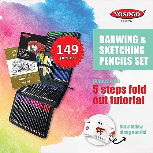 Yosogo 149- Piece Drawing & Sketching Pencils Set, Artist Kit Includes Colored Pencils, Sketching Pencils Sets With Sketch Book & Drawing Tools #TOP1
