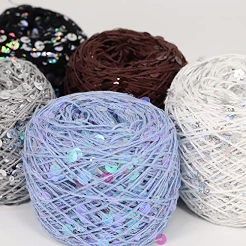 Munaduo 50G Acrylic Handmade Knitting Yarn Cotton Wool Crochet Yarn 3Mm + 6Mm Sequin Thread Diy Yarn For Crocheting (Color : Silver) #TOP5