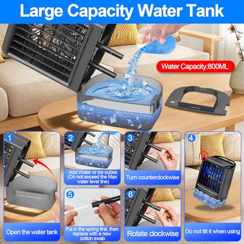 Image of Upgraded Portable Air conditioners, 4-in-1 Desktop Cooling Fan with 3 Wind Speeds,Cooling Mist Mode,800ml Water Tank,7-Color Night light,Personal AC Fan with 2-4H Timer for Bedroom, Office, Home, Car