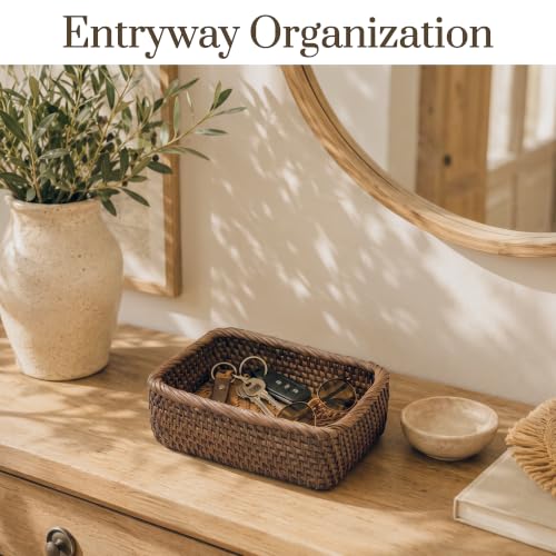 Image of Yangqihome Natural Rattan Storage Baskets, Rectangular Woven Fruit Baskets, Decorative Wicker Basket and Small Baskets for Organizing,Set of 3, (Brown)