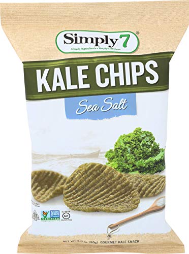 Simply 7, Kale Chips, Sea Salt, 3.5 Oz, 8 Pack, Non-GMO, Nut-Free, Vegetarian, Low Calorie, Plant-Based, Cholesterol-Free, Low Fat, Vegan Snack