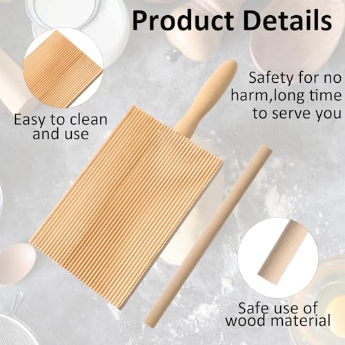 Gnocchi Boards and Ravioli Rolling Pin, Wood Gnocchi Pasta Making Tools Curved Gnocchi Board Paddle Roller for Homemade Pasta for Pasta Lovers Baking