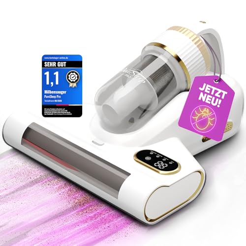 PureSleep Pro Milbensauger für Matratzen [UV-Licht 99,9% Milbenentfernung] 9600 Pa Kabellos 2600 mAh Warmluft Matratzensauger für Allergiker, Bett & Sofa, Weiß