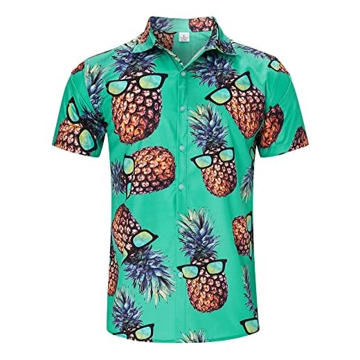 RAISEVERN Gafas de piña para Hombre, Camisa de Manga Corta Hawaiana Aloha, Pantalones Cortos XL
