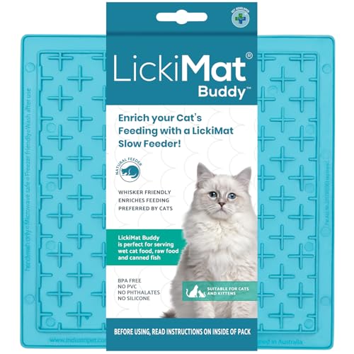 Image of LickiMat Classic Buddy, Cat Slow Feeder Lick Mat, Boredom anxiety reducer; perfect for food, treats, yogurt, or peanut butter. Fun Alternative to a Slow Feed Cat Bowl or Dish, Turquoise