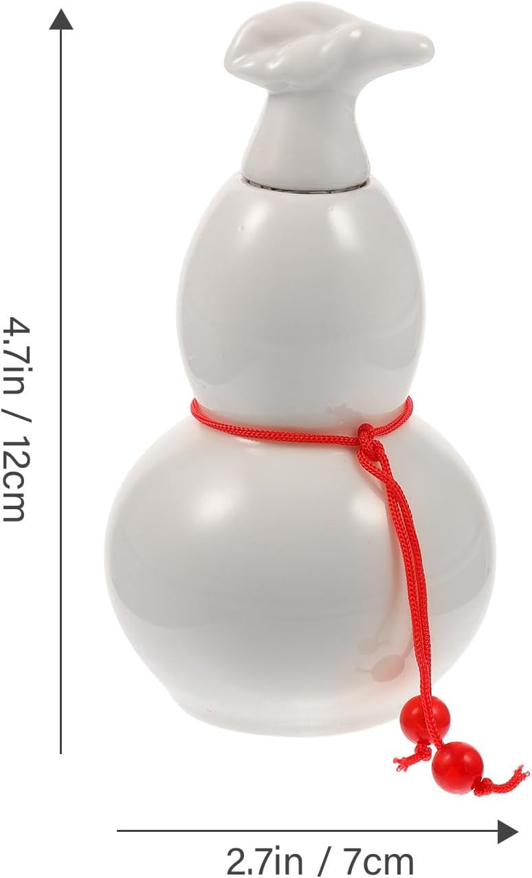 Gourd Shape Ceramic Tea Canister with Lid, Mini Powder Storage Jar, White Glazed Porcelain, Multi-function Sealed Bottle Gourd Food Storage Container for Kitchen and Herbal Powder