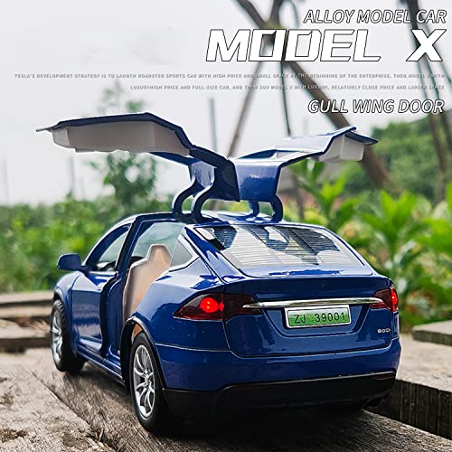 Jiayemodel 1:24 Diecast Model Car For Tesla Model X, Complete With Lights And Simulation Of Sound. This Decorative Alloy Mini Vehicle Is A Unique Gift For Your Loves Or Young. (Blue) #TOP6
