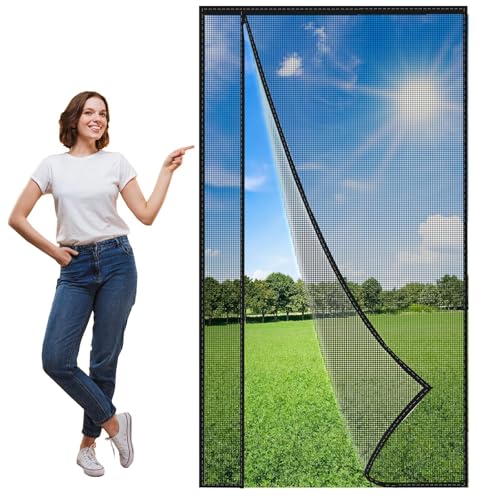 Apartment Door Fly Screen Door 165x255cm Heavy Duty Mesh Curtain, Dog Friendly, No Tools Required Black