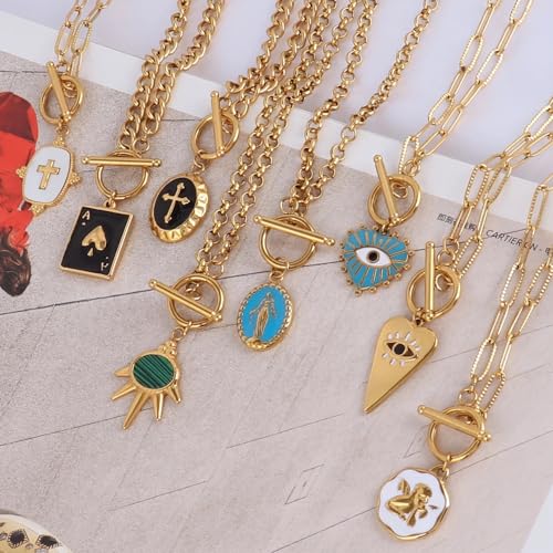 Collier à bascule à chaîne épaisse en émail et œil géométrique - 7