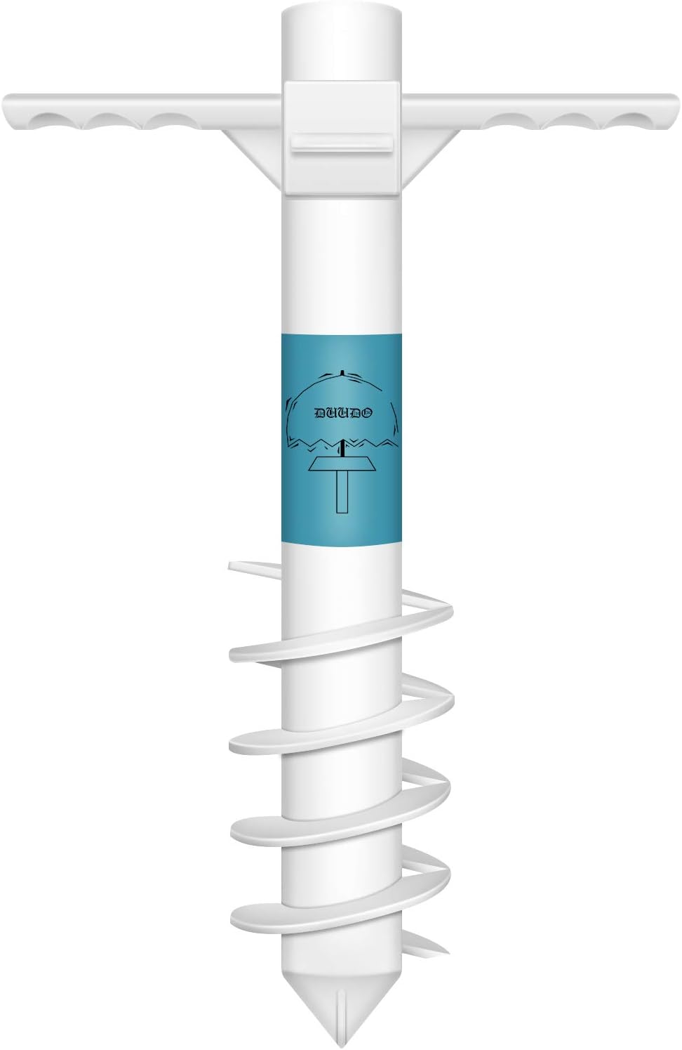 Beach Umbrella Sand Anchor, with 5-Spiral Design One Size Fits All Umbrellas to Resist Strong Winds, White Umbrella Holder