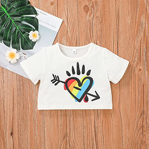 Roupas simples e fofas para crianças, bebês, meninas, primavera, verão, estampado, coração, algodão,