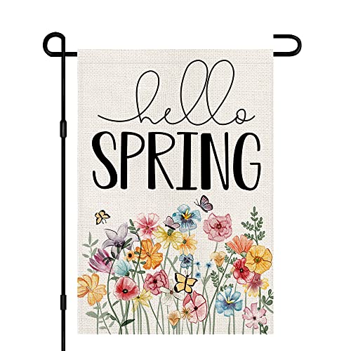 Hello Spring Floral Garden Flag 12x18 Inch Double Sided Burlap Outside Flower Seasonal Sign Small Farmhouse Yard Outdoor Decoration DF235