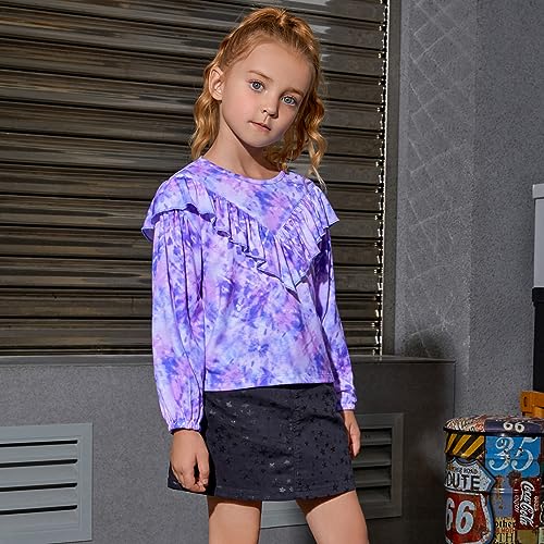 Image of Girls Long Sleeve Ruffle Tops Winter Tunic Fall Tops Round Neck Blouse Solid Color