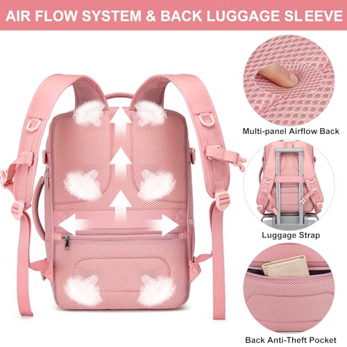 Image of Carry On Backpack for Women,Travel Backpack Flight Approved,Underseat Personal Item Travel Bag With Shoe Compartment, TSA 15.6 inch Laptop Back Pack Casual Daypack for College Weekender Business,Pink