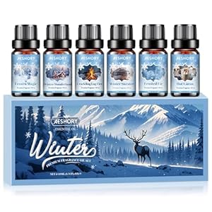 Winter Essential Oils Set, 6 Premium Holiday Fragrance Oil for Diffuser, Candle & Soap Making, Frozen Magic, Winter Wonderland, Hot Cocoa, Frosted Fir, Warm Sweater, Log Fire, Scented Oils for Home