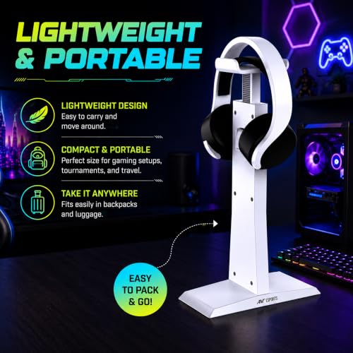 Image of ANT Esports Universal Headset Stand for Gaming Headphones, Adjustable Height 22.5-33.5 cm, Durable ABS, Anti-Slip Rubber Base, 2-Piece Detachable Design, White, 1 Year Warranty