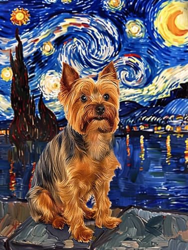 Broderie Diamant Kit Complet Chien Ciel Étoilé | Peinture Point de Croix 60x80