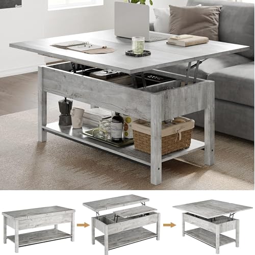 Catálogo para Comprar On-line Salas A Meses Sin Intereses los 10 mejores. 48 HOMELYA Mesa de Centro para Sala Elevable 4 en 1 - Estante y Compartimento Oculto - Doble Varilla de Estrés - Ideal como Mesa para Cafe, Mesa Comedor o Mesa Auxiliar (Gris)