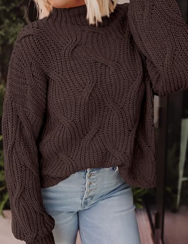 PRETTYGARDEN Women's Fall Oversized Pullover Sweaters Casual Crewneck Long Sleeve Chunky Cable Knit Tops Winter Clothing