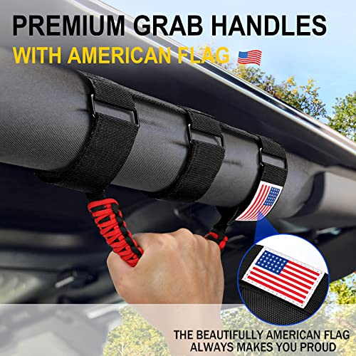 Image of moveland 4 Pack Roll Bar Grab Handles with US Flag for Jeep Wrangler, Red