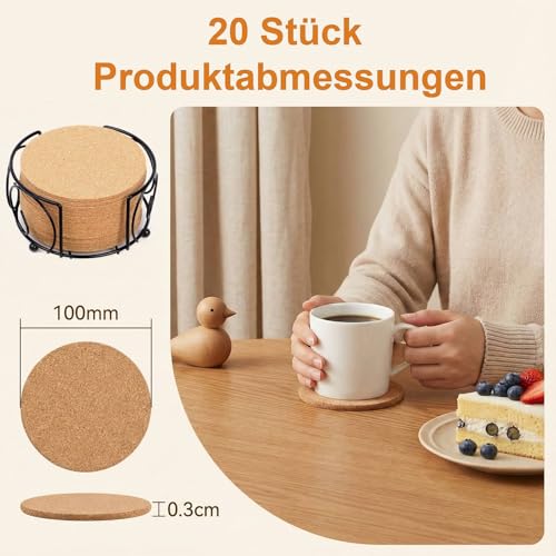 Katyjun Korkuntersetzer Rund 20 teilig zum Temperaturschutz Untersetzer Kork mit Saugfaehigkeit Wiederverwendbar Einfachen Schwarzen Untersetzerhalter Geliefert für Haushalt Küche Buero Cafe oder Bar