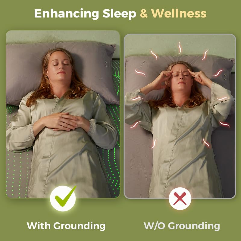 Grounding Sheets King, 90% Viscose Derived from Bamboo & 10% Silver Fiber Grounded Bed Sheets, 15inch Deep Pocket Grounding Fitted Sheet Cooling Sheets with Tester &Cord - Grey, 77"x80"x15"