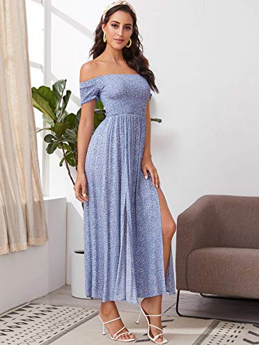 Floerns Women's Boho Floral Print Off Shoulder Split Long A Line Dress3
