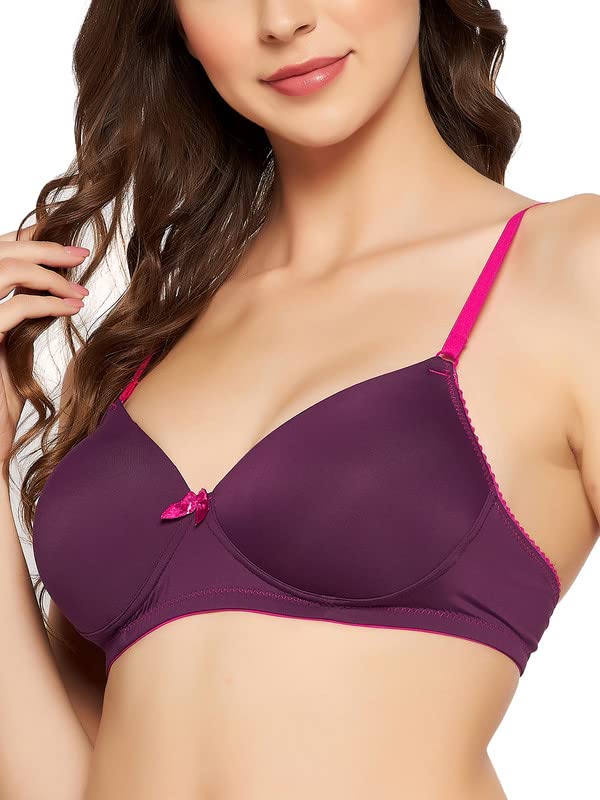 Image of Clovia Women's Polyamide Solid Padded Full Cup Wire Free T-Shirt Bra - Dark Blue