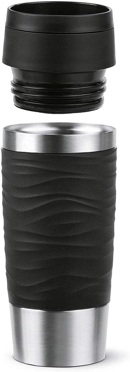 Askshy Emsa N20212 Travel Mug Wave Isolierbecher 0,36 Liter | Neuer Komfort-Schraubverschluss | Edelstahl | 4h heiß und 8h Kalt | 100% dicht | spülmaschinenfest | 360°-Trinköffnung | Schwarz image 2